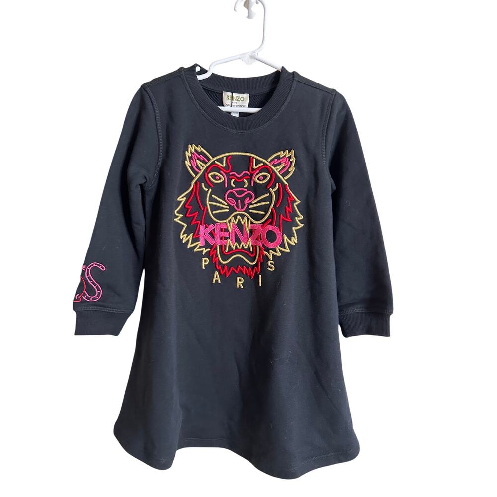 Kenzo Kids Tiger Embroidered Black Sweatshirt Dress 5Yrs NWT